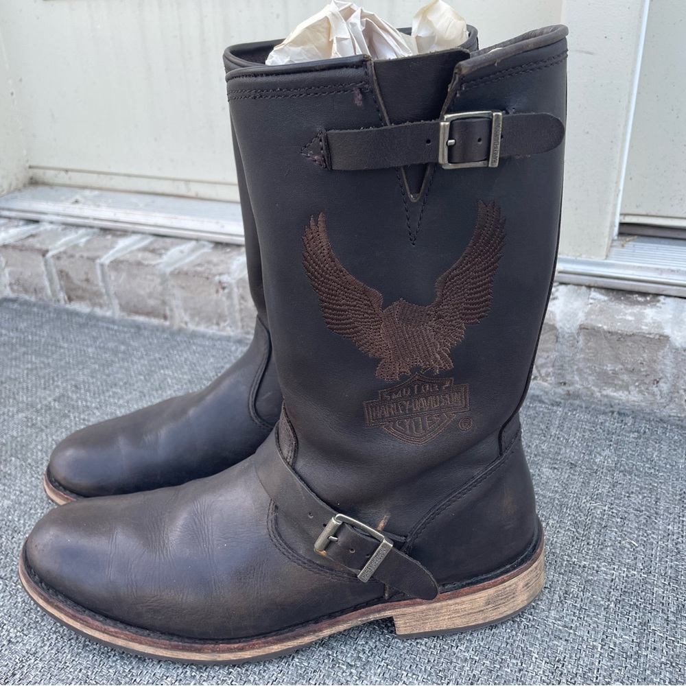 COPY - Mens Harley Davidson Embroidered Eagle Leather Harness Motor Boots